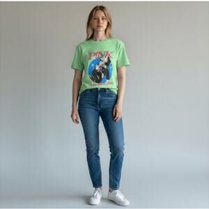 Pink Raise Your Glass Short Sleeve Graphic T-Shirt Green Women's Size M NWOT